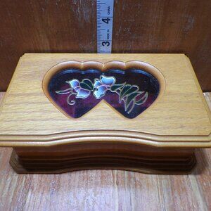 Vintage MELE Wooden Double Hearts Jewelry Box